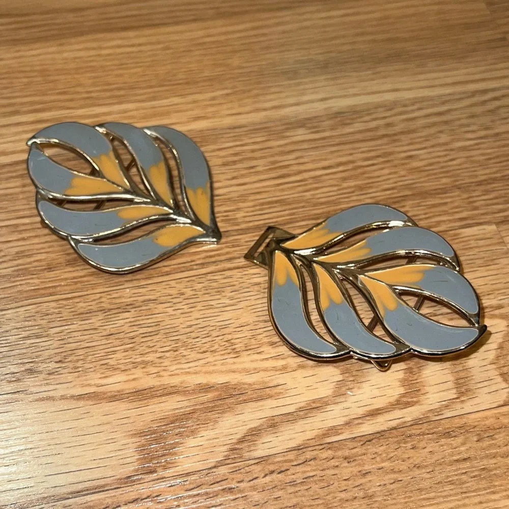 Vintage enamel Metal Gold tone gray & mustard Statement‎ Belt Buckle - Picture 4 of 8